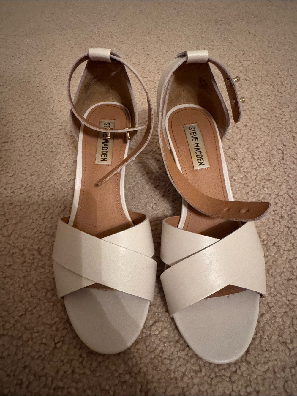 Steve Madden Cream Crisscross Ankle-Strap Sandals